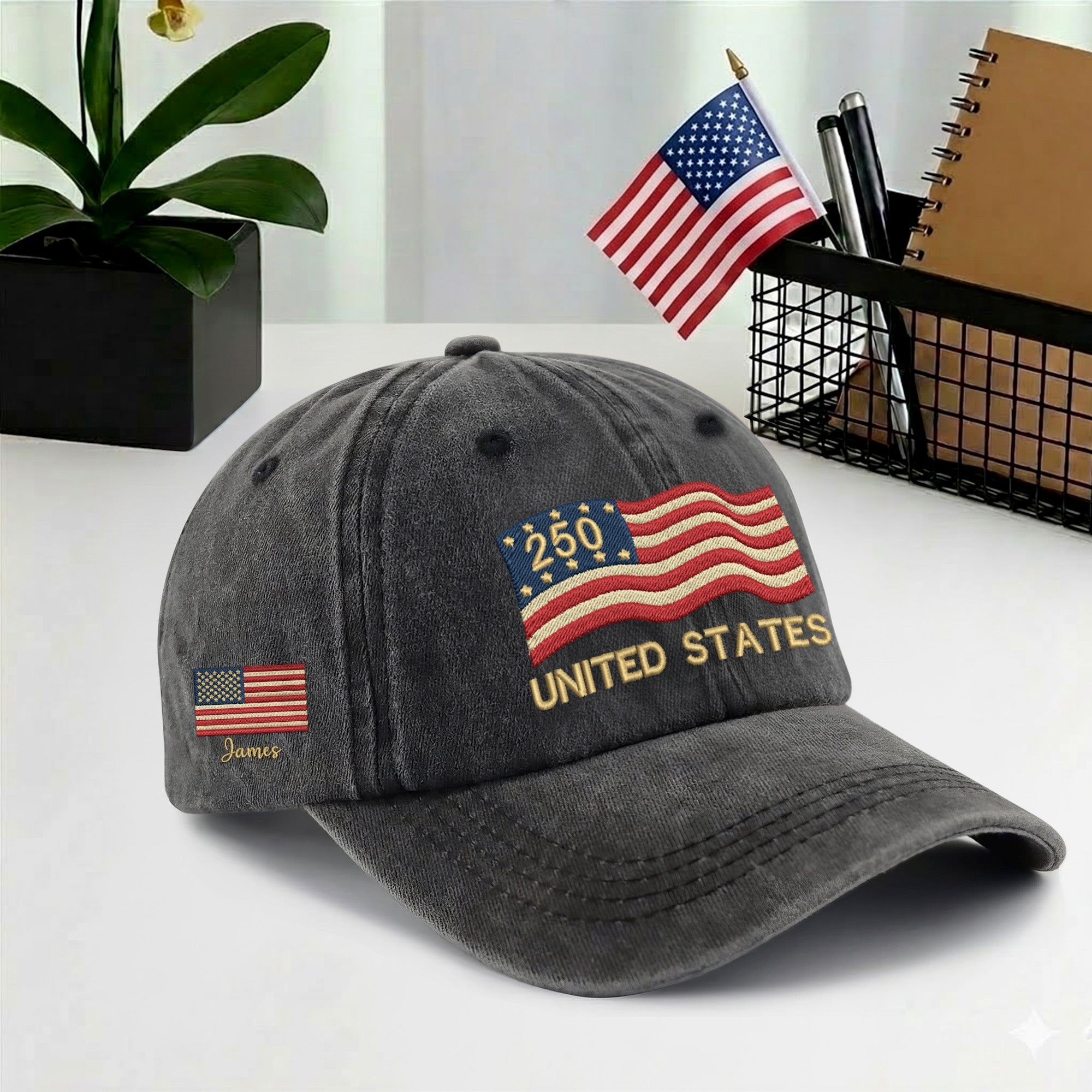 Custom Embroidered USA 250th Anniversary Hat – Personalized United States Flag Cap with Name, 1776-2026