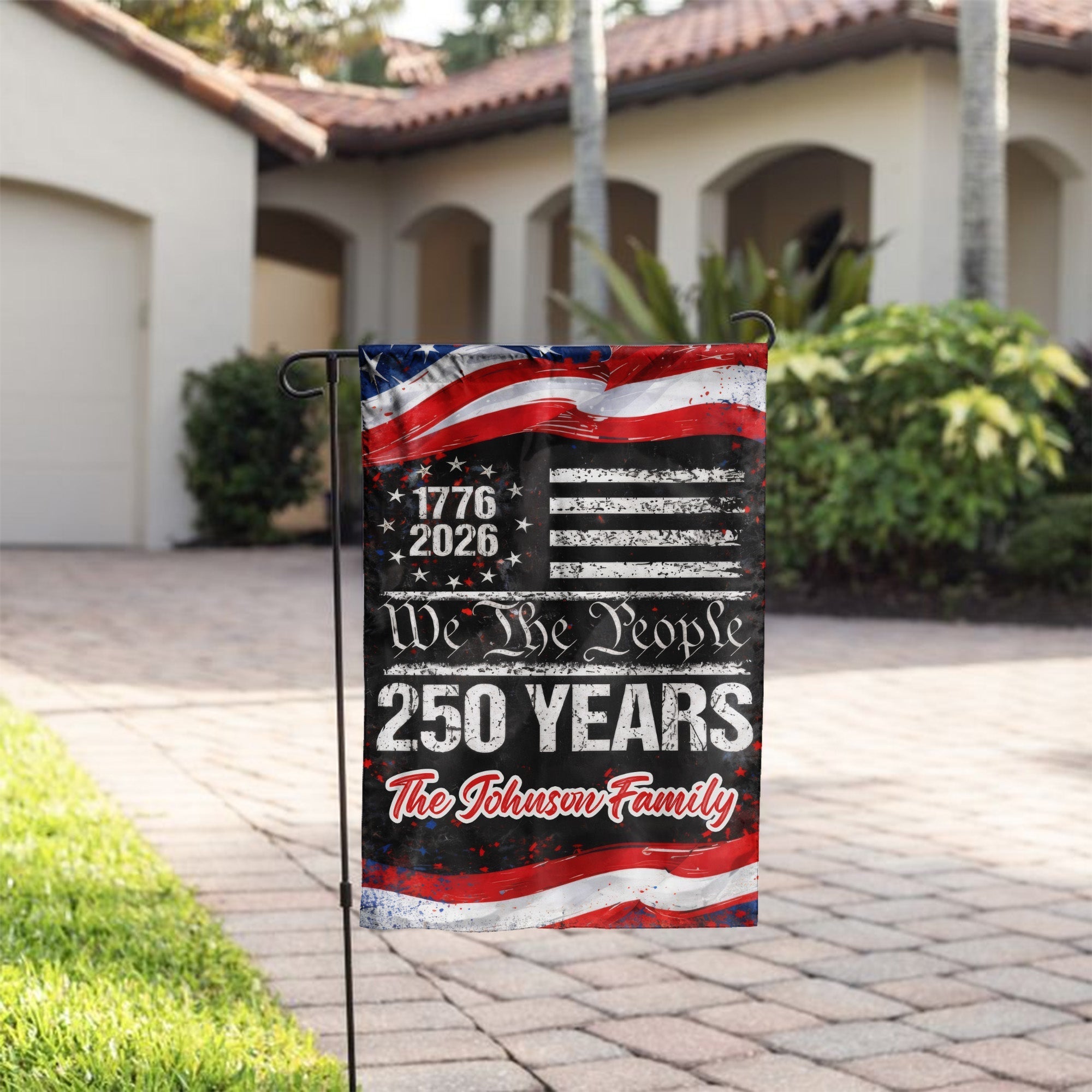 Personalized 1776-2026 USA 250th Anniversary Flag - Custom Thin Blue Line Police Law Enforcement Back The Blue Half Round Fan Banner Patriotic Bunting Flag