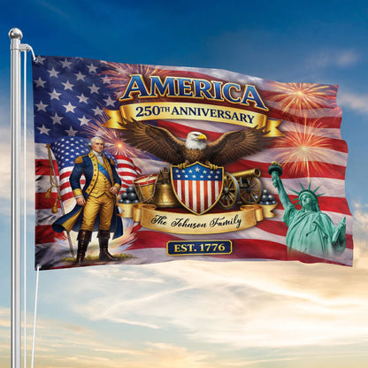 Personalized 1776-2026 USA 250th Anniversary Flag - Custom George Washington Eagle Patriotic Fireworks Garden Flag House Banner