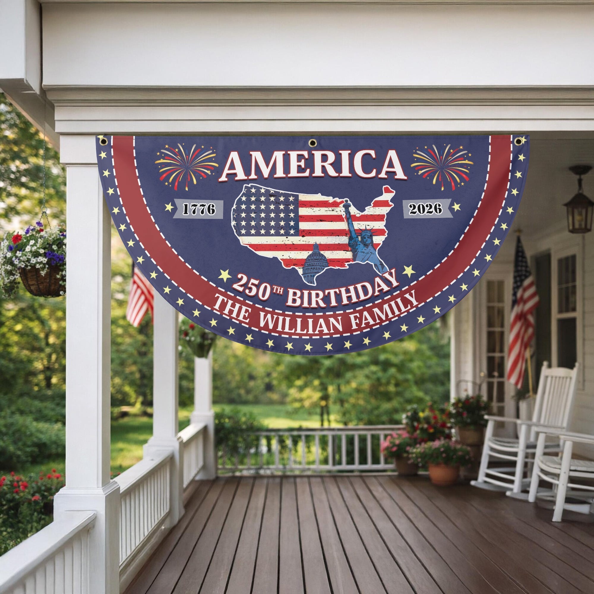 Personalized 1776-2026 USA 250th Anniversary Flag - Custom Sanitation Worker Waste Management Garbage Truck Half Round Fan Banner Patriotic Bunting Flag