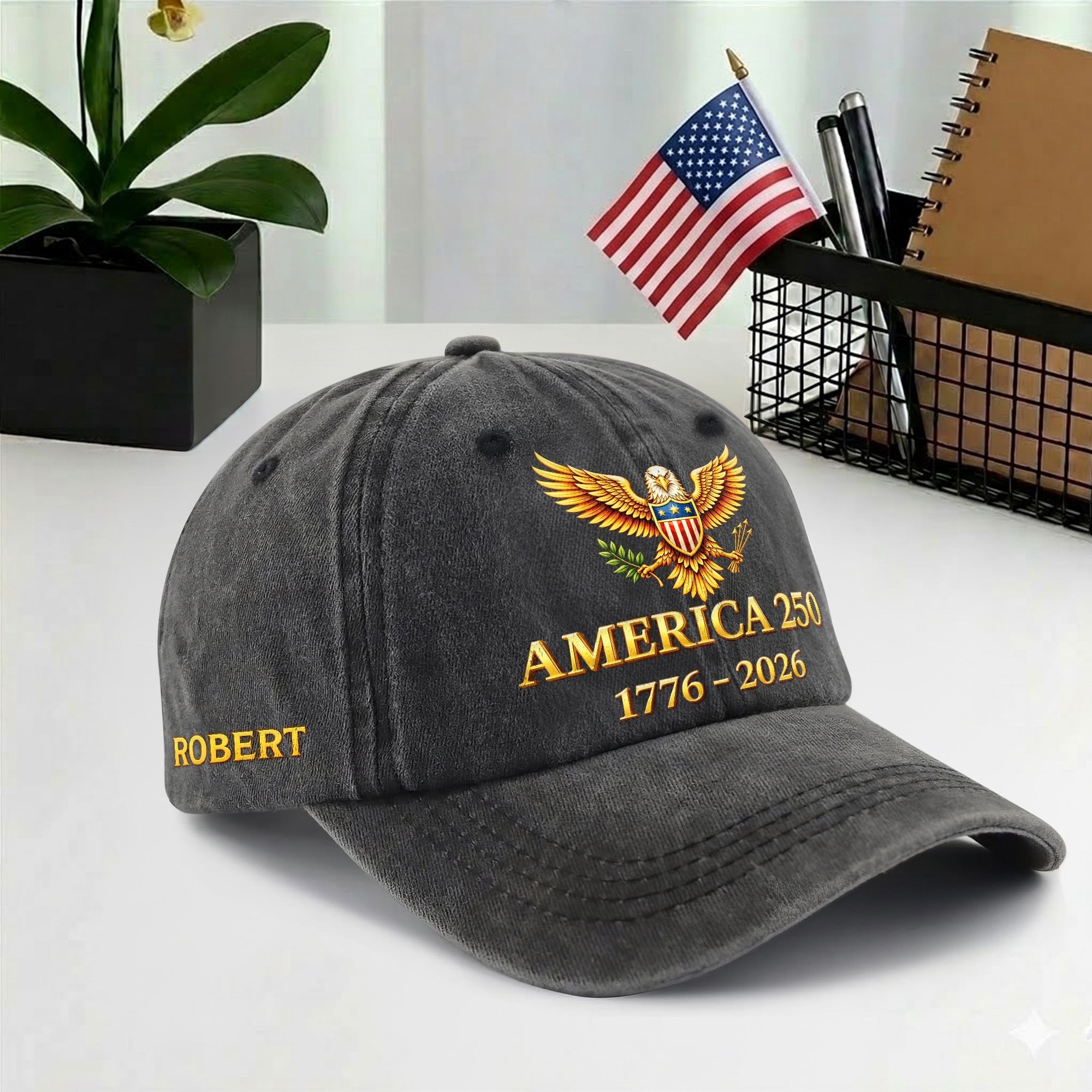 Custom Name America 250 Baseball Cap - 250th Anniversary Bald Eagle Patriotic Hat 1776-2026