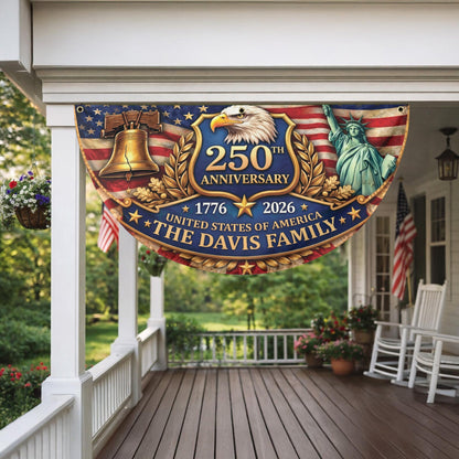 Personalized 1776-2026 USA 250th Anniversary Flag - Custom Security Guard Security Officer Officer Badge Half Round Fan Banner Patriotic Bunting Flag