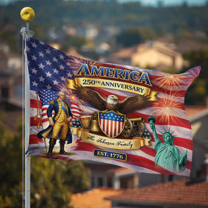 Personalized 1776-2026 USA 250th Anniversary Flag - Custom George Washington Eagle Patriotic Fireworks Garden Flag House Banner