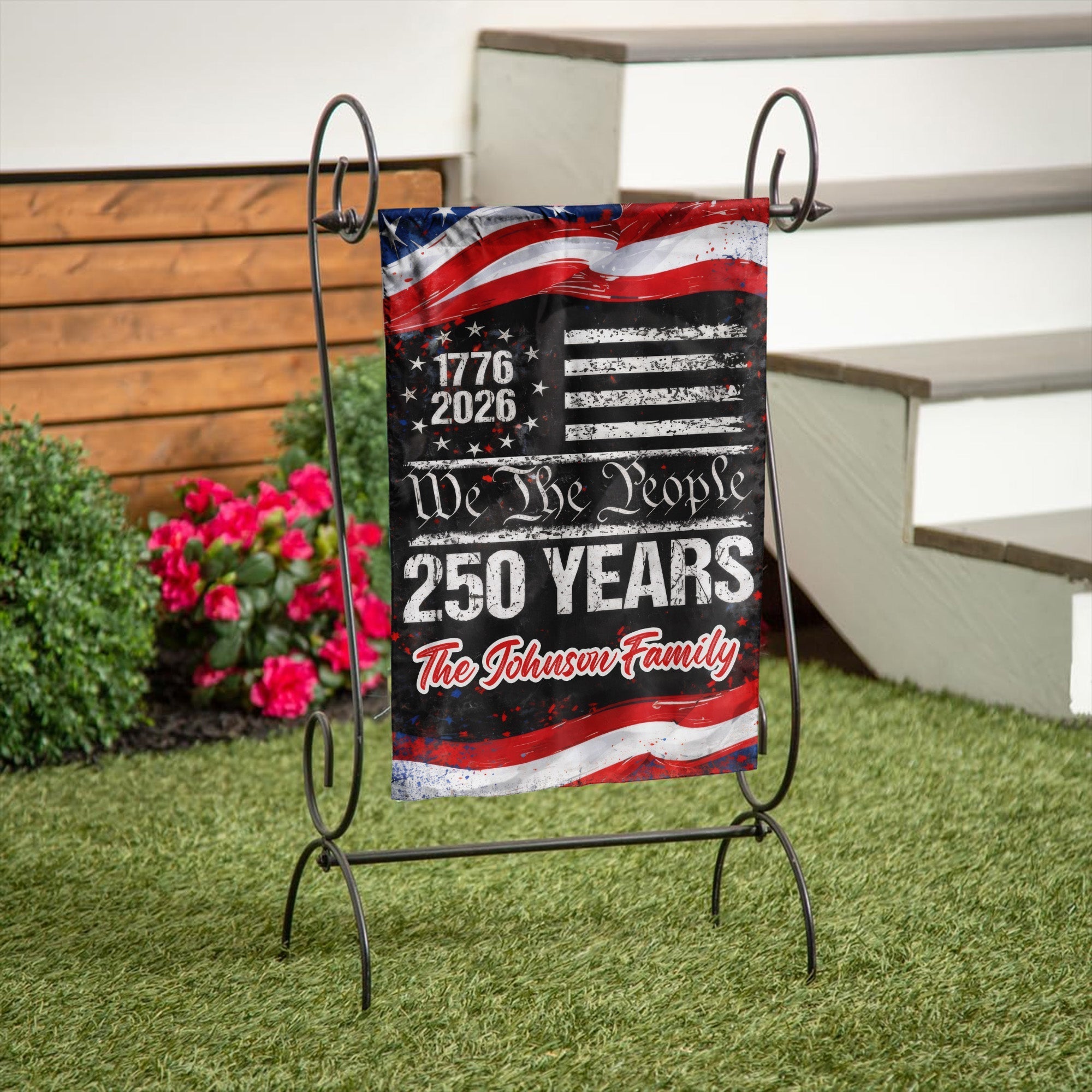 Personalized 1776-2026 USA 250th Anniversary Flag - Custom Thin Blue Line Police Law Enforcement Back The Blue Half Round Fan Banner Patriotic Bunting Flag