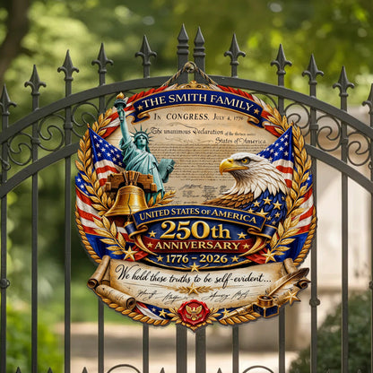 Custom Family Name Wood Sign - Declaration of Independence, American Eagle & Statue of Liberty
