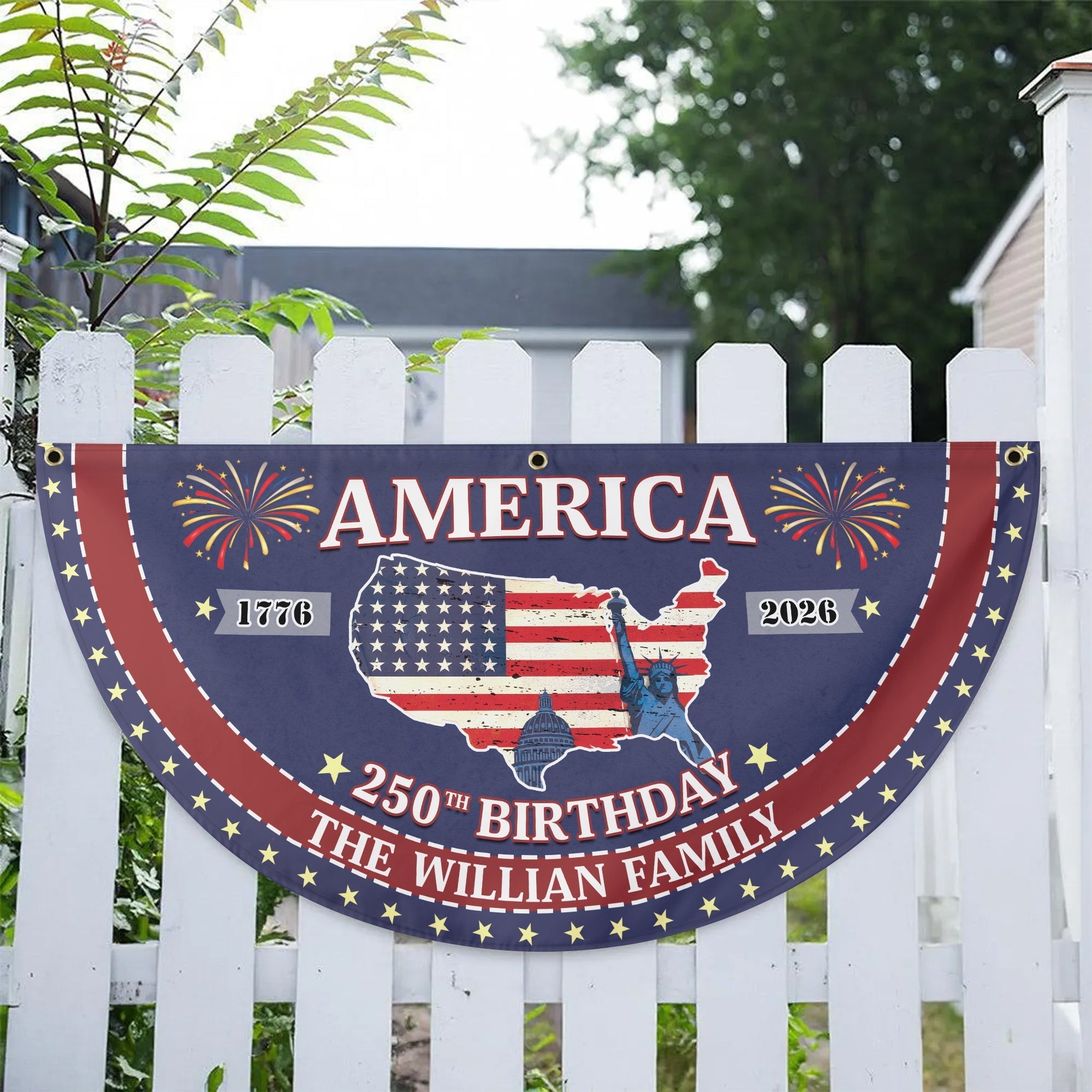 Personalized 1776-2026 USA 250th Anniversary Flag - Custom Sanitation Worker Waste Management Garbage Truck Half Round Fan Banner Patriotic Bunting Flag