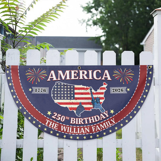 Personalized 1776-2026 USA 250th Anniversary Flag - Custom Sanitation Worker Waste Management Garbage Truck Half Round Fan Banner Patriotic Bunting Flag