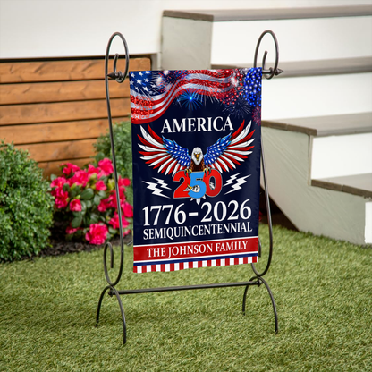 Personalized 1776-2026 USA 250th Anniversary Flag - Custom Military Soldier Home of The Free Because of The Brave Half Round Fan Banner Patriotic Bunting Garden Flag