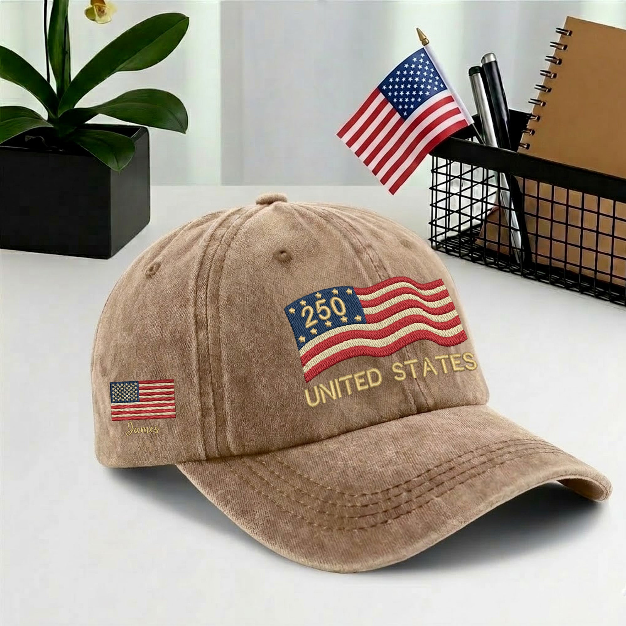 Custom Embroidered USA 250th Anniversary Hat – Personalized United States Flag Cap with Name, 1776-2026