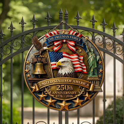 Custom Family Name Wood Sign- Personalized America 250th Anniversary Gifts For Mom, Dad, Brother, Sister, Kids - Family Forever United