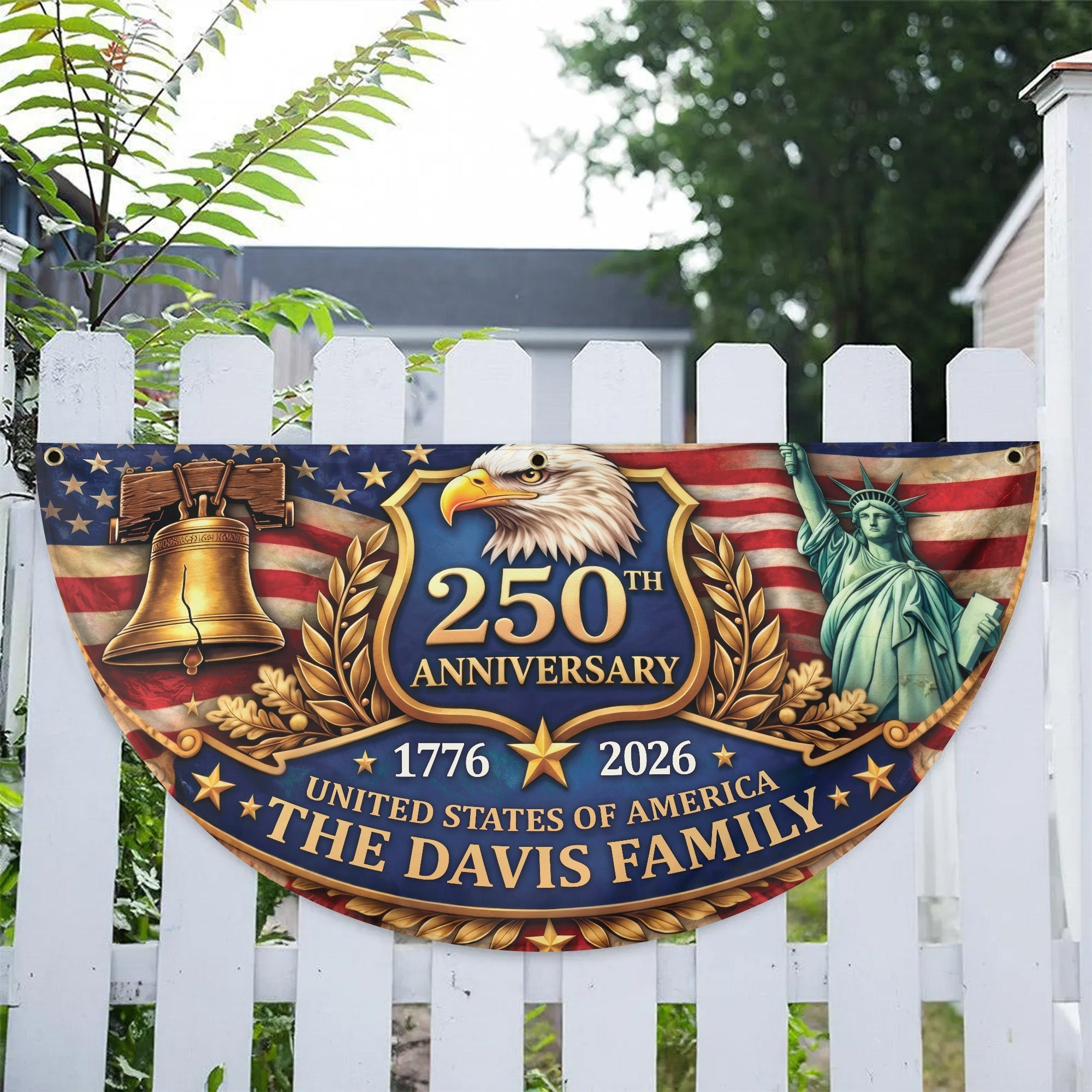 Personalized 1776-2026 USA 250th Anniversary Flag - Custom Security Guard Security Officer Officer Badge Half Round Fan Banner Patriotic Bunting Flag