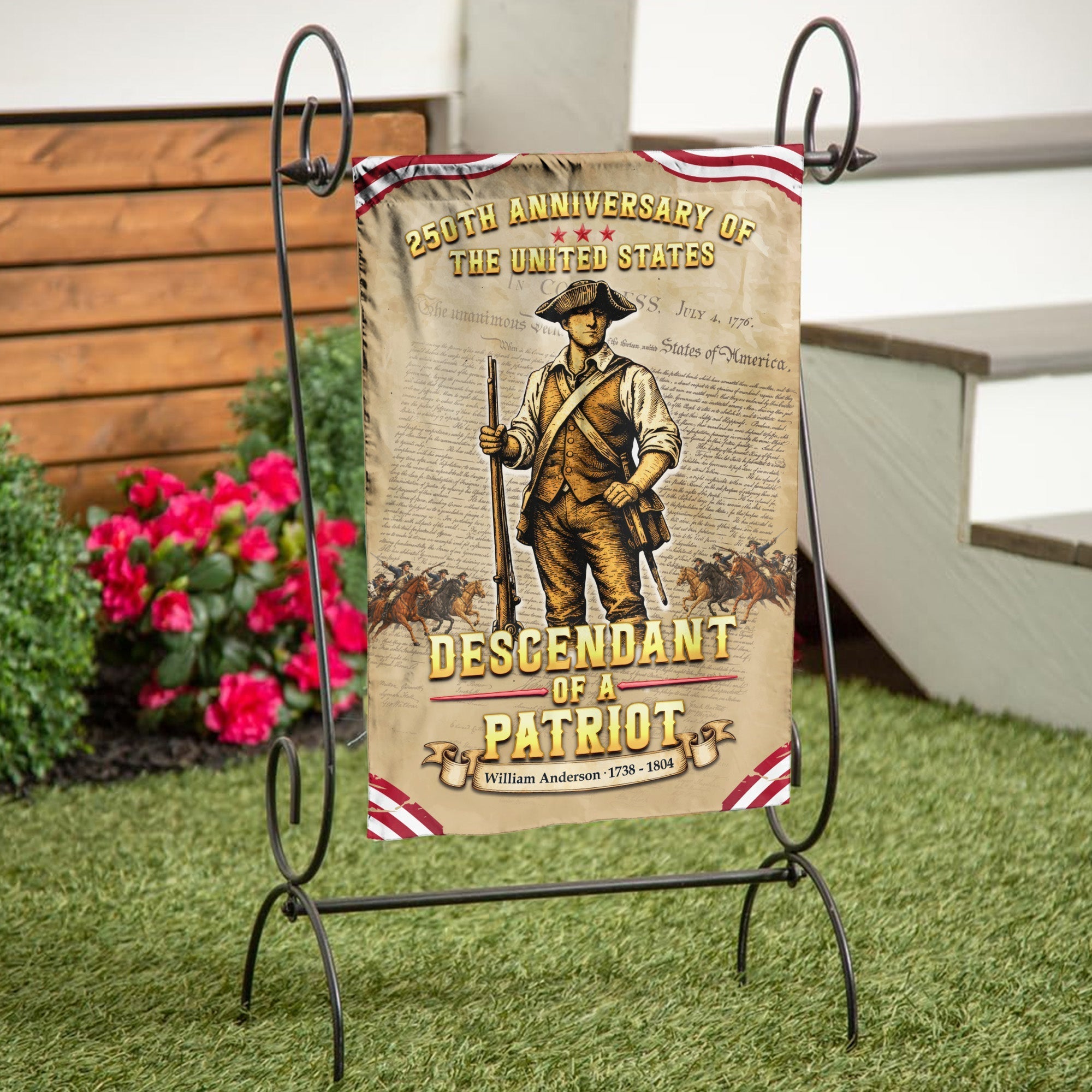 Personalized 250th Anniversary Flag – Descendant of a Patriot, USA 1776-2026