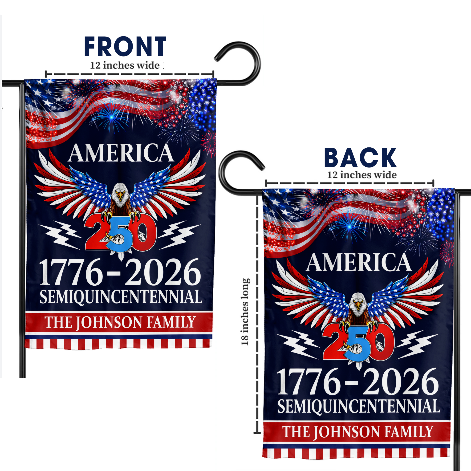 Personalized 1776-2026 USA 250th Anniversary Flag - Custom Military Soldier Home of The Free Because of The Brave Half Round Fan Banner Patriotic Bunting Garden Flag