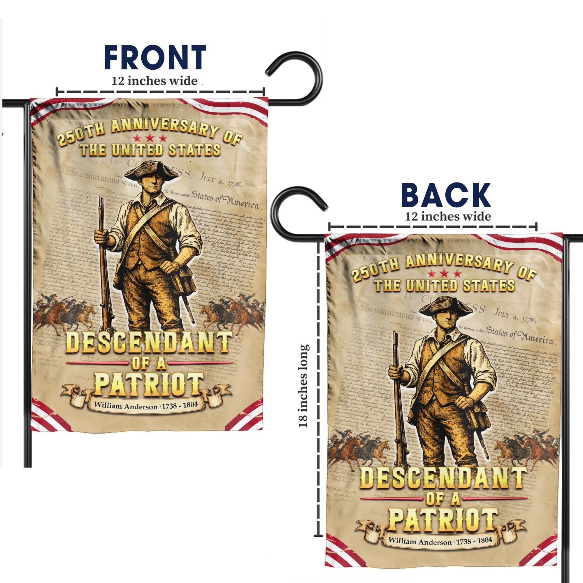 Personalized 250th Anniversary Flag – Descendant of a Patriot, USA 1776-2026