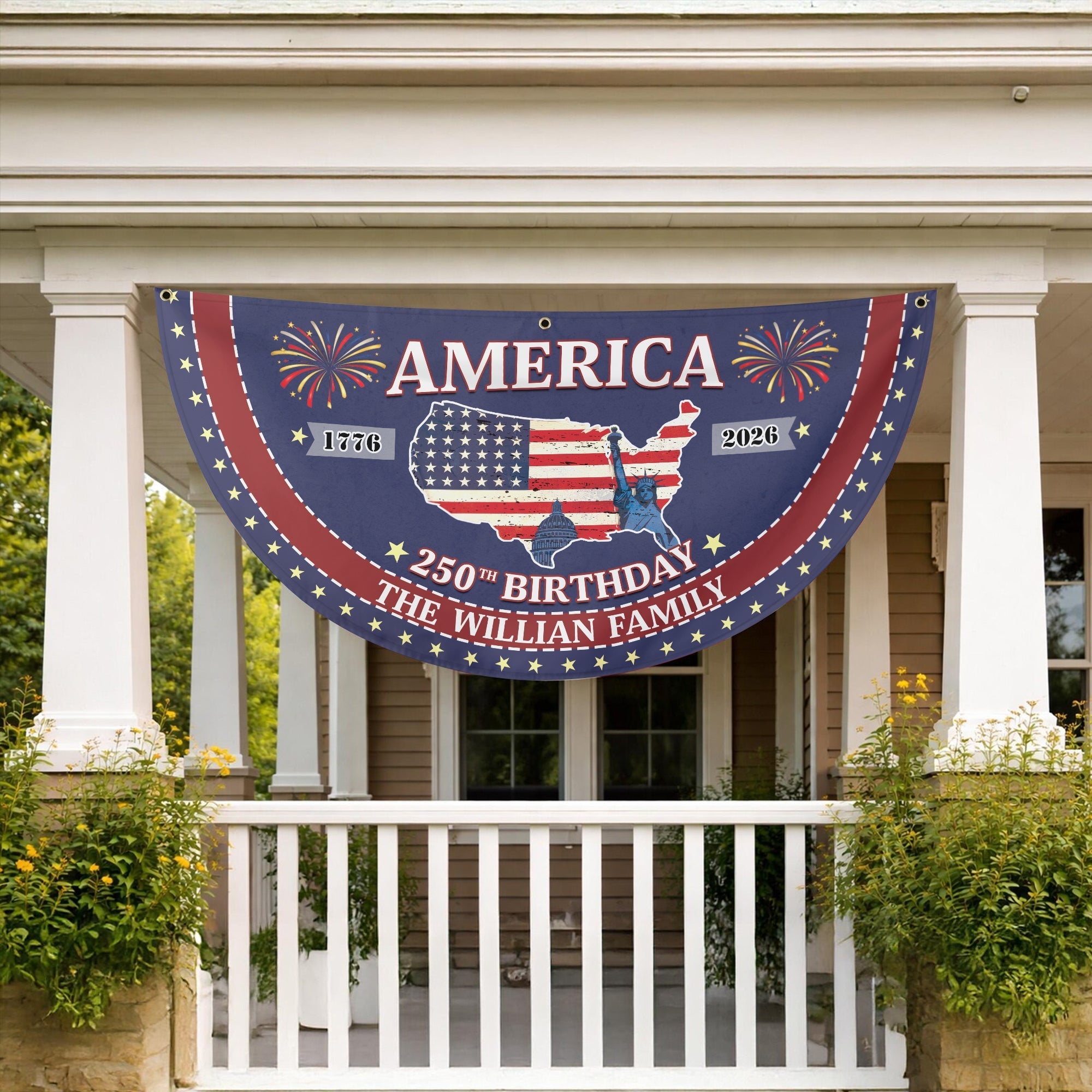 Personalized 1776-2026 USA 250th Anniversary Flag - Custom Sanitation Worker Waste Management Garbage Truck Half Round Fan Banner Patriotic Bunting Flag