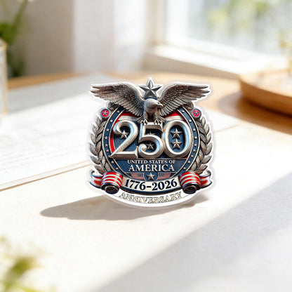 America 250 Patriotic Acrylic Pins – Gold Brooch Set for Jackets, Hats & Gift