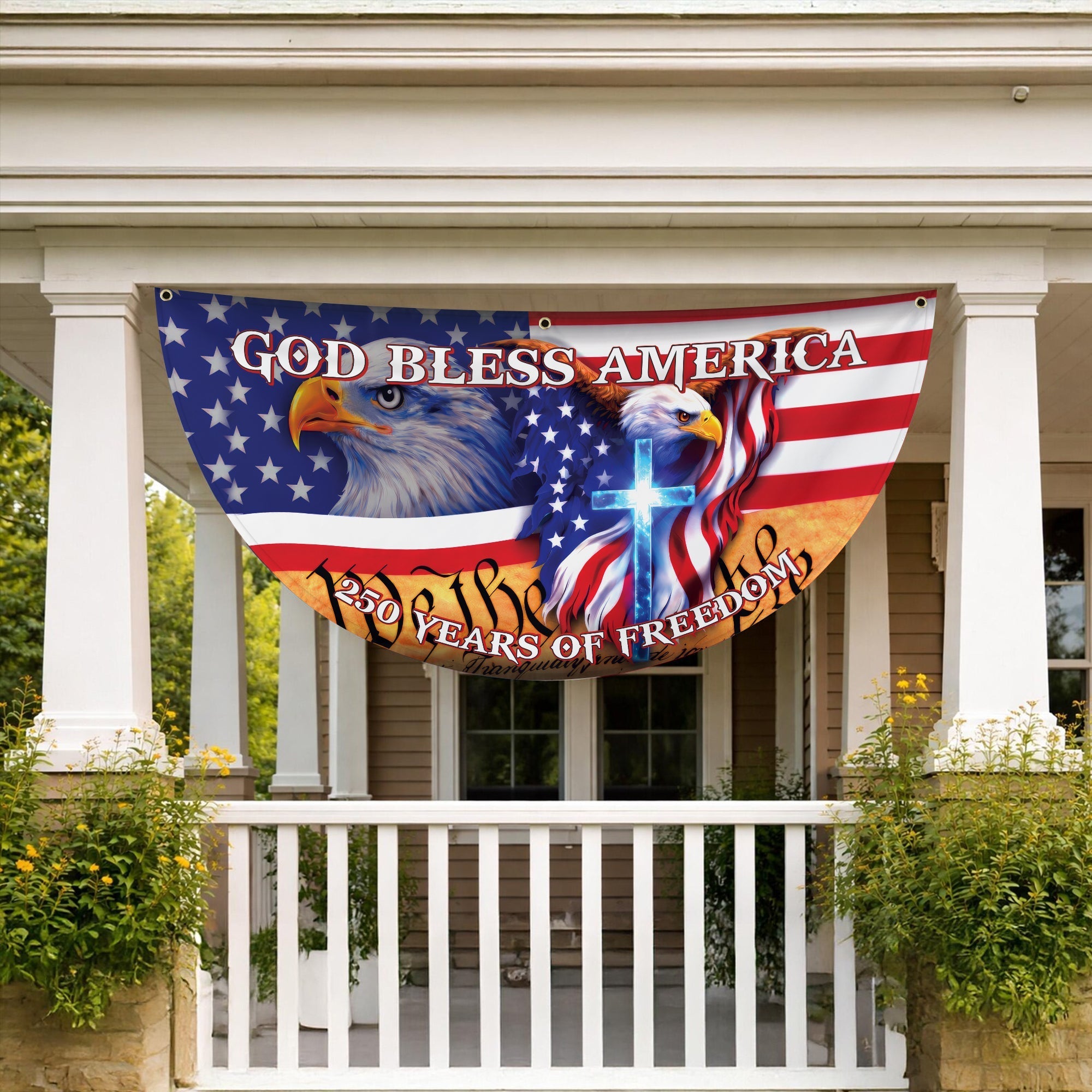 God Bless America 250th Anniversary Flag, Patriotic American Eagle Christian