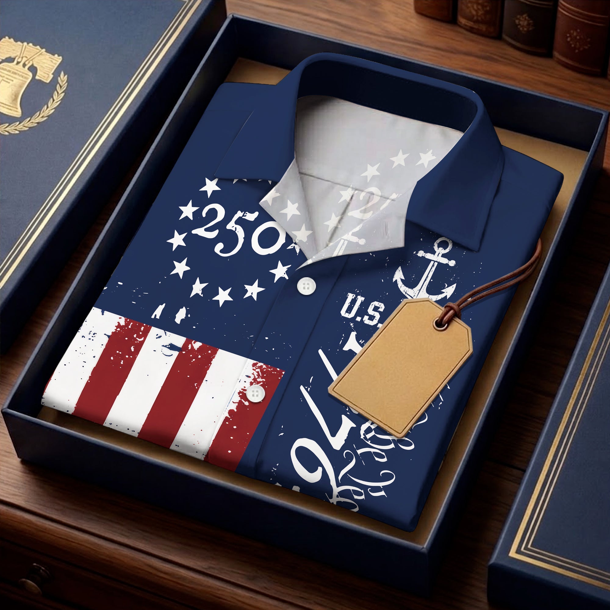 US. Navy America 250th Anniversary Toile De Jouy Style Patriotic Hawaiian Shirt