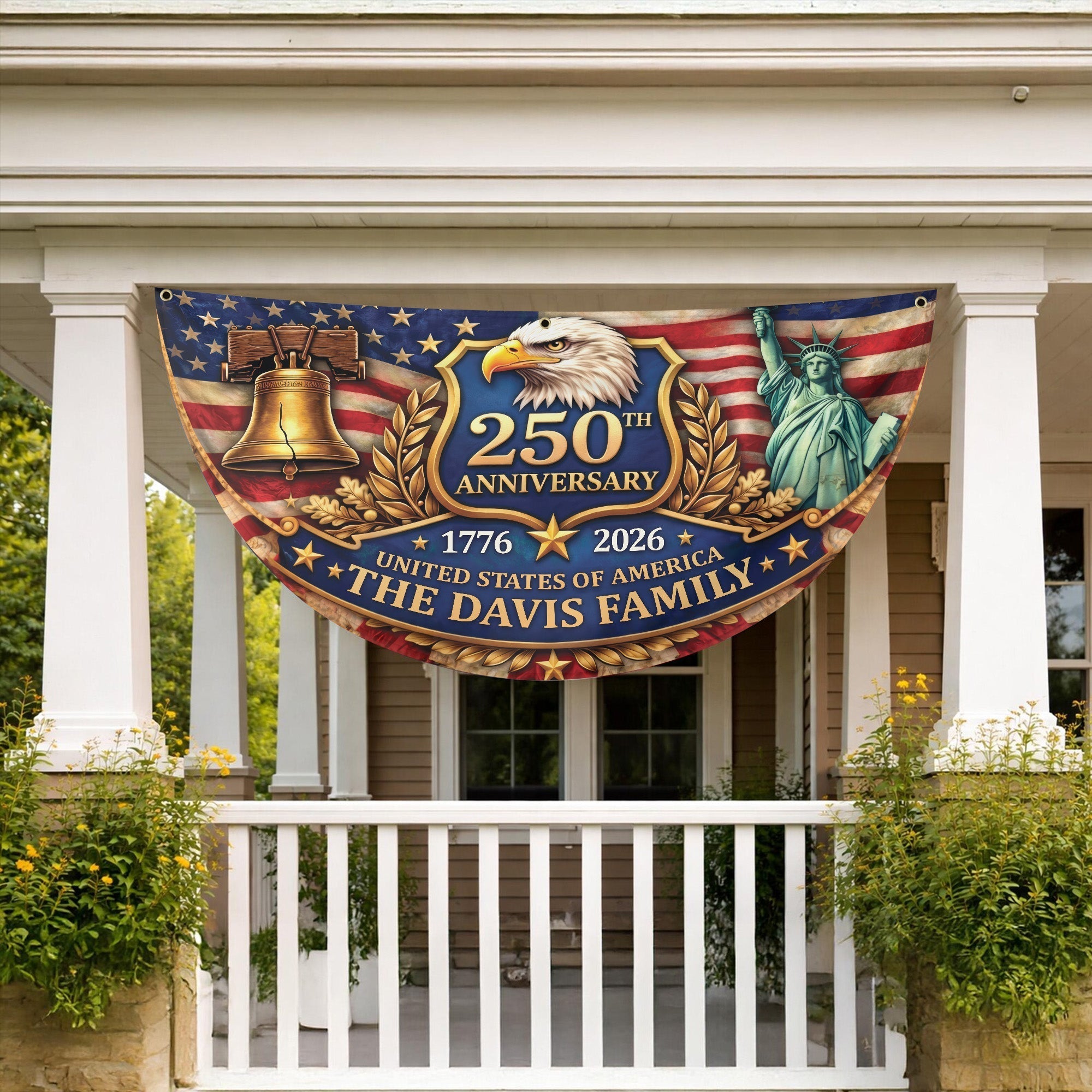 Personalized 1776-2026 USA 250th Anniversary Flag - Custom Security Guard Security Officer Officer Badge Half Round Fan Banner Patriotic Bunting Flag