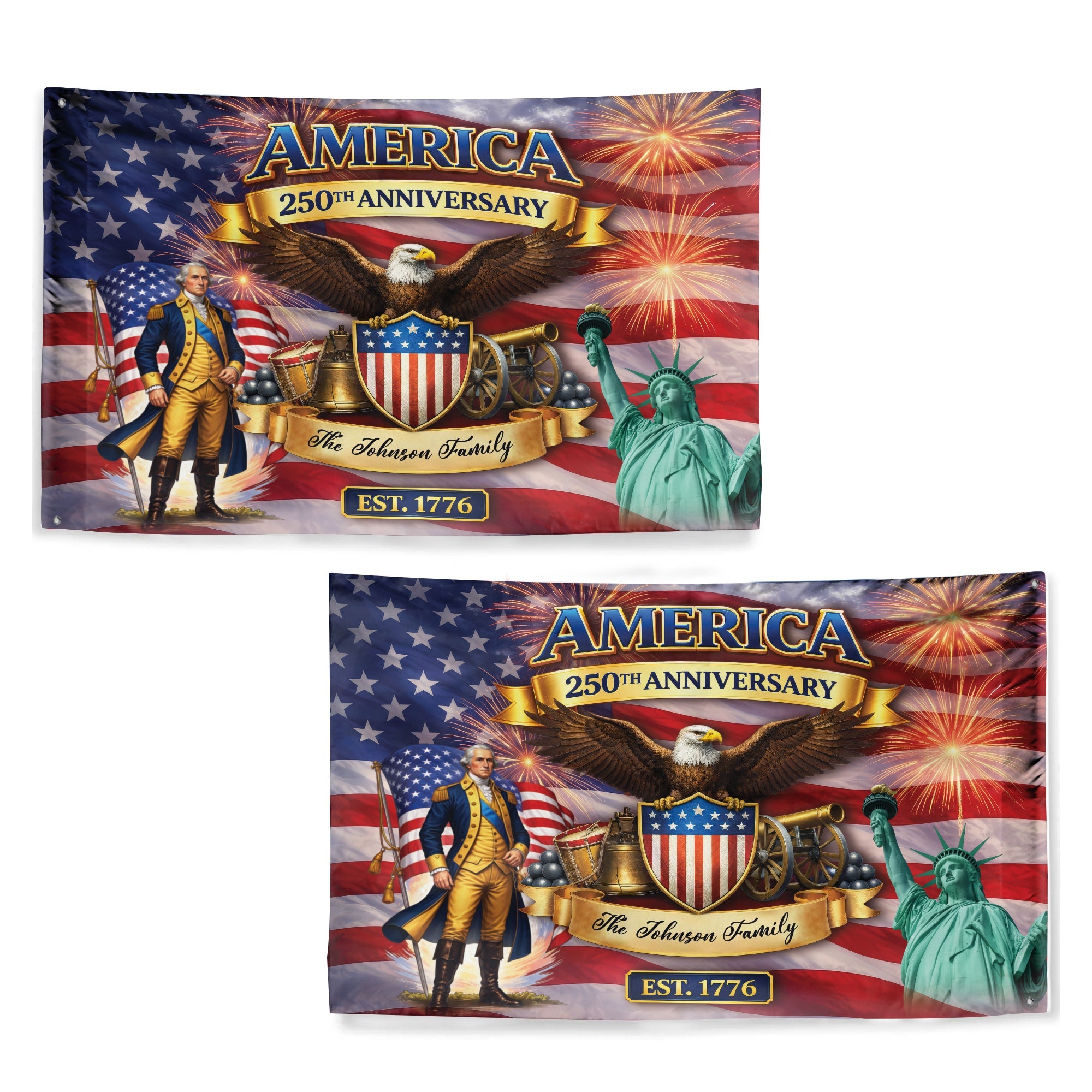 Personalized 1776-2026 USA 250th Anniversary Flag - Custom George Washington Eagle Patriotic Fireworks Garden Flag House Banner