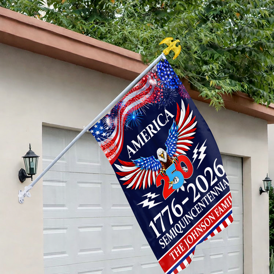 Personalized 1776-2026 USA 250th Anniversary Flag - Custom Military Soldier Home of The Free Because of The Brave Half Round Fan Banner Patriotic Bunting Garden Flag