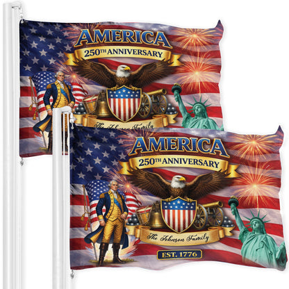 Personalized 1776-2026 USA 250th Anniversary Flag - Custom George Washington Eagle Patriotic Fireworks Garden Flag House Banner