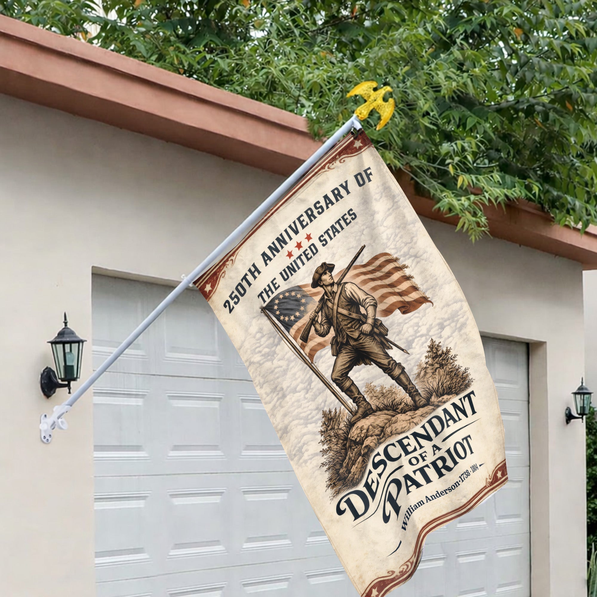 Personalized 1776-2026 USA 250th Anniversary Flag - Custom Scales of Justice Law Order American Eagle Half Round Fan Banner Patriotic Bunting Flag