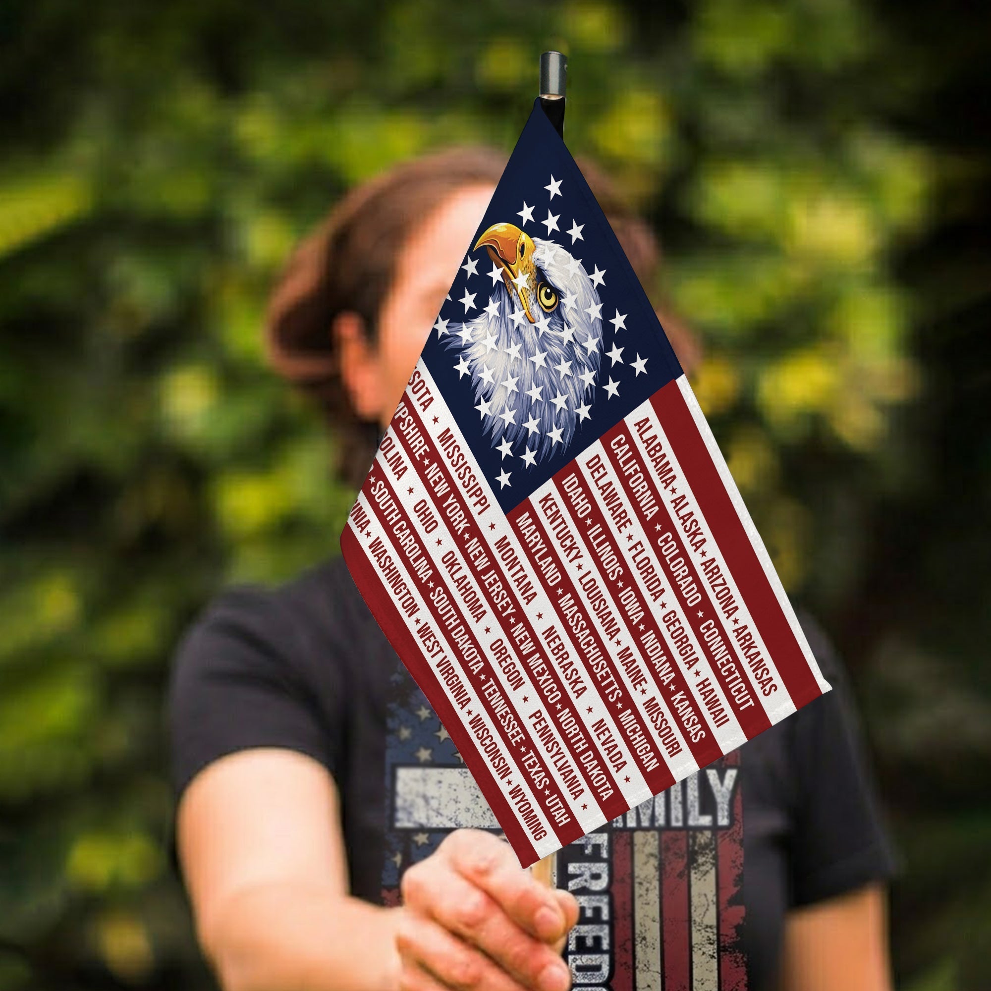 American 250th Anniversary Handheld Flag - Eagle USA Flag with 50 States Design