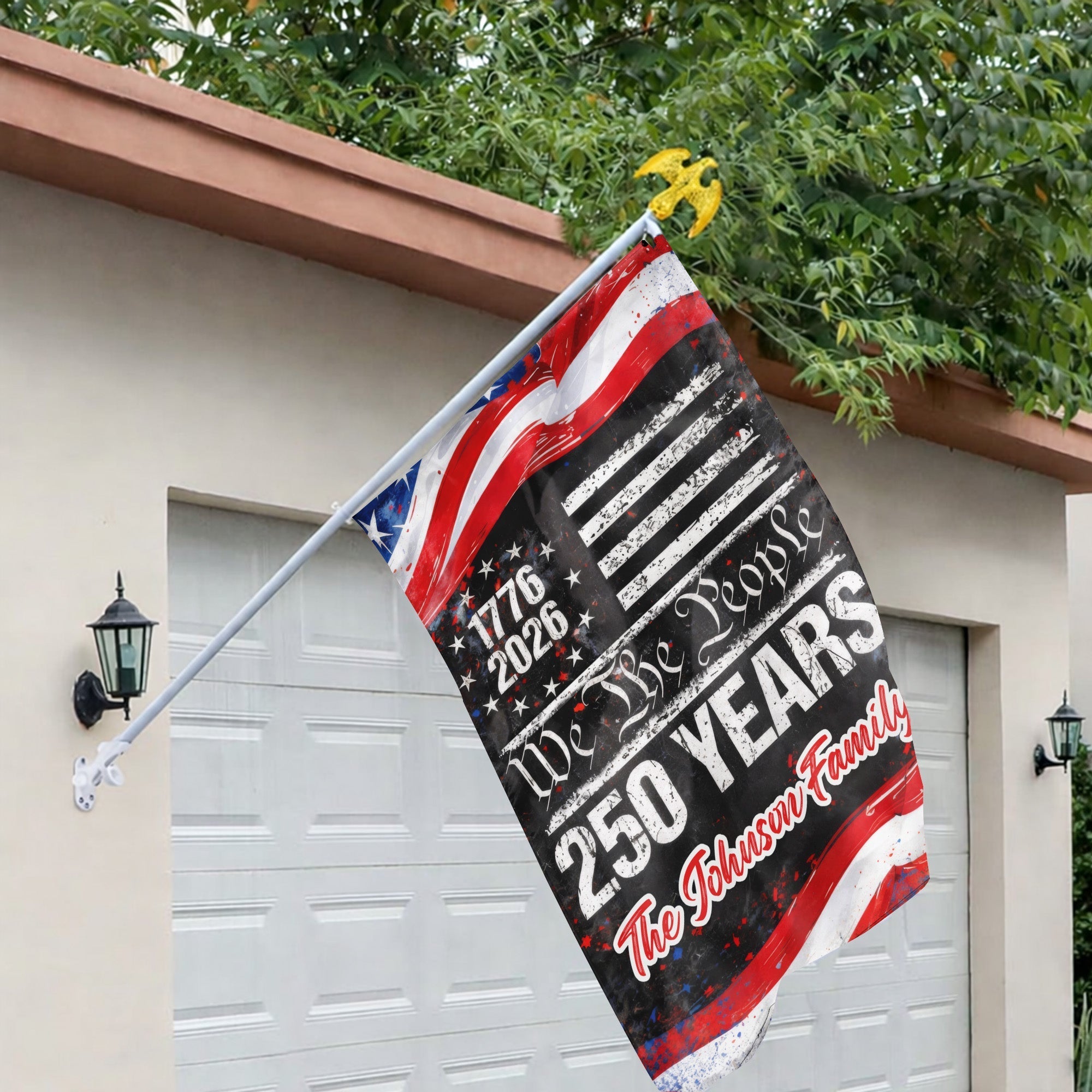 Personalized 1776-2026 USA 250th Anniversary Flag - Custom Thin Blue Line Police Law Enforcement Back The Blue Half Round Fan Banner Patriotic Bunting Flag