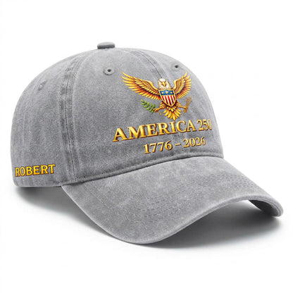 Custom Name America 250 Baseball Cap - 250th Anniversary Bald Eagle Patriotic Hat 1776-2026