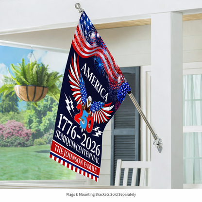 Personalized 1776-2026 USA 250th Anniversary Flag - Custom Military Soldier Home of The Free Because of The Brave Half Round Fan Banner Patriotic Bunting Garden Flag