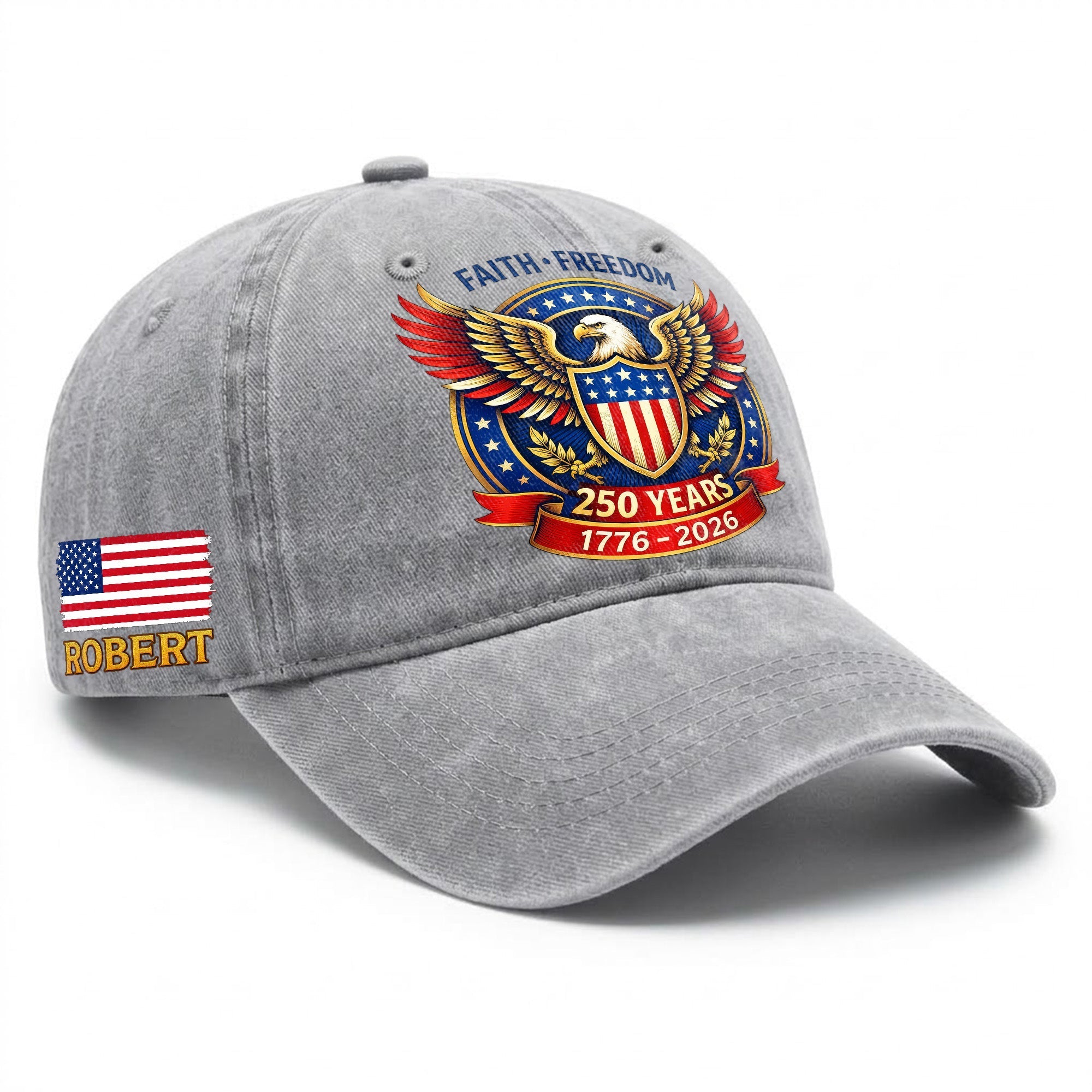 American 250th Anniversary Baseball Cap - Personalized Eagle Faith Freedom USA 1776 - 2026