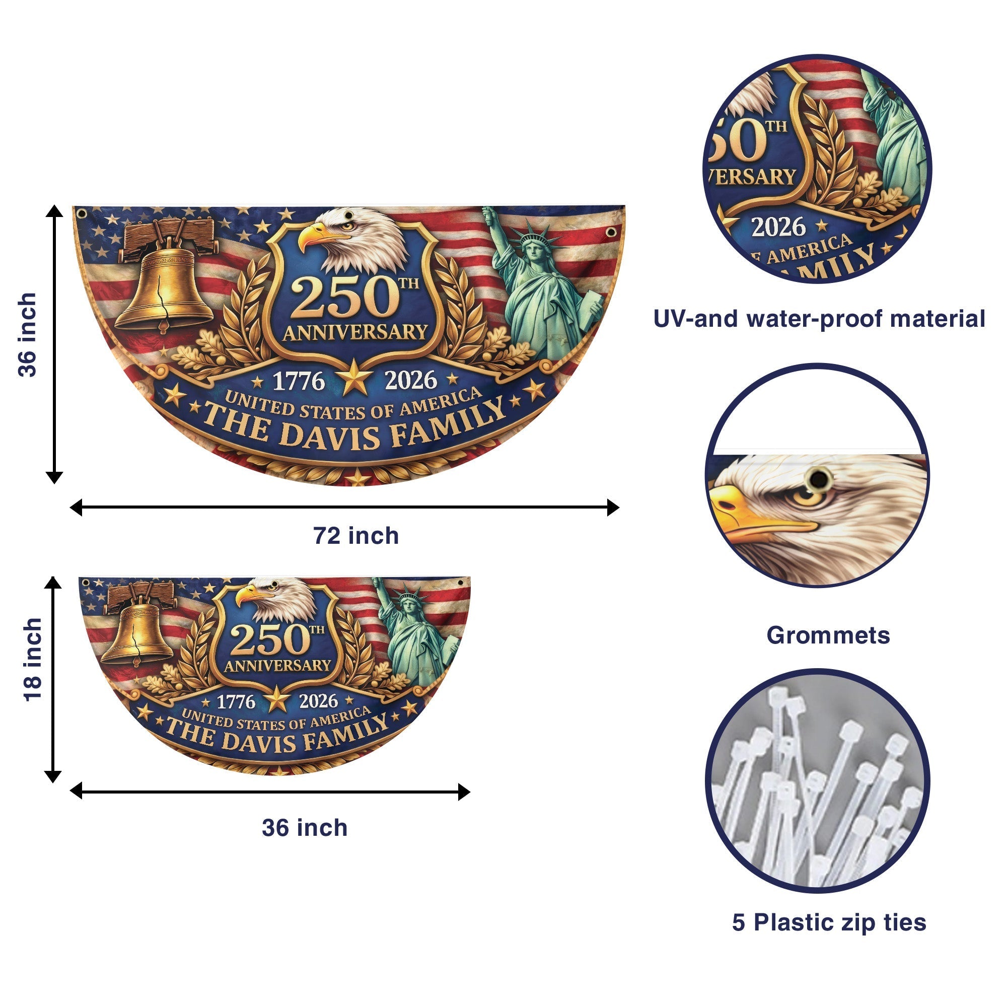 Personalized 1776-2026 USA 250th Anniversary Flag - Custom Security Guard Security Officer Officer Badge Half Round Fan Banner Patriotic Bunting Flag