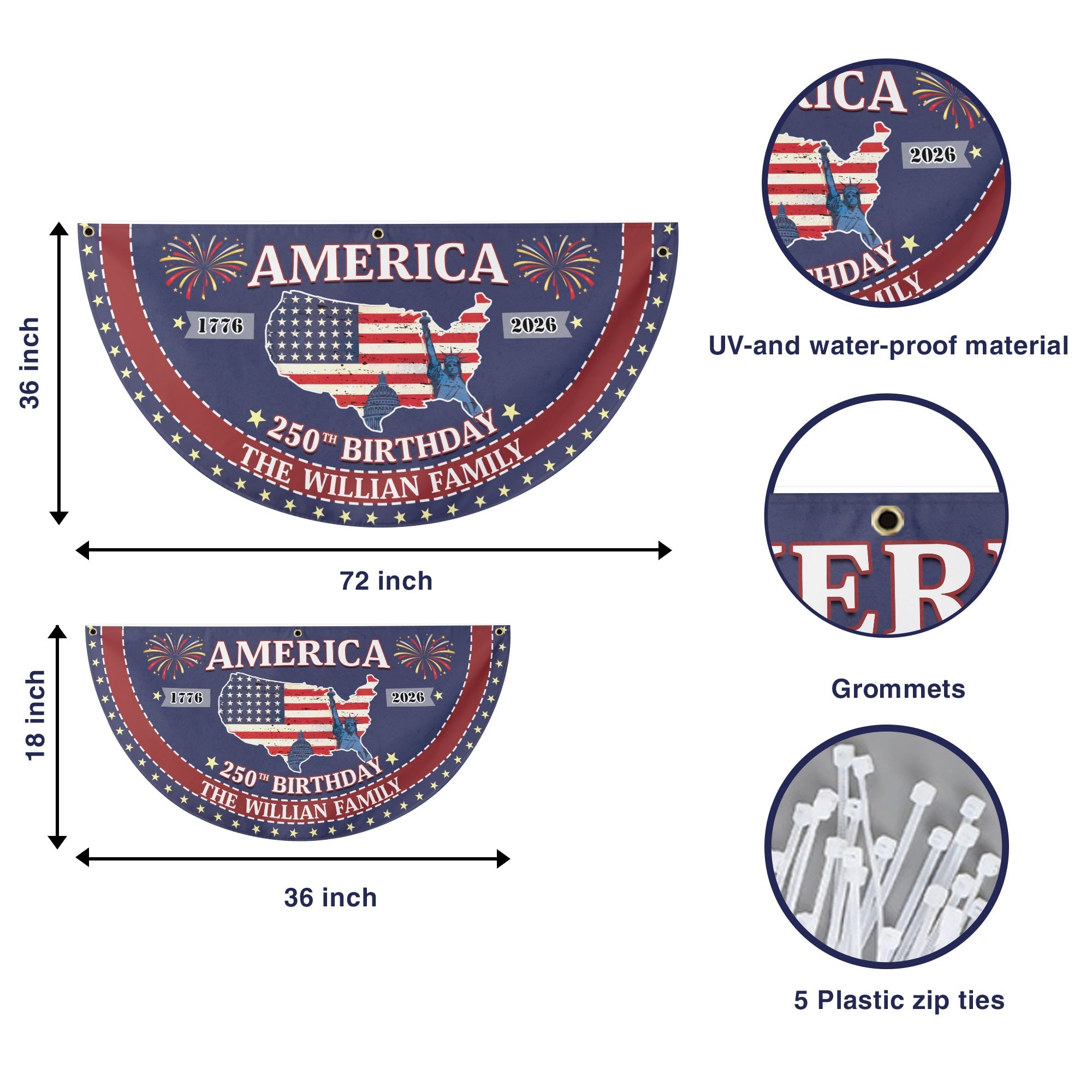 Personalized 1776-2026 USA 250th Anniversary Flag - Custom Sanitation Worker Waste Management Garbage Truck Half Round Fan Banner Patriotic Bunting Flag