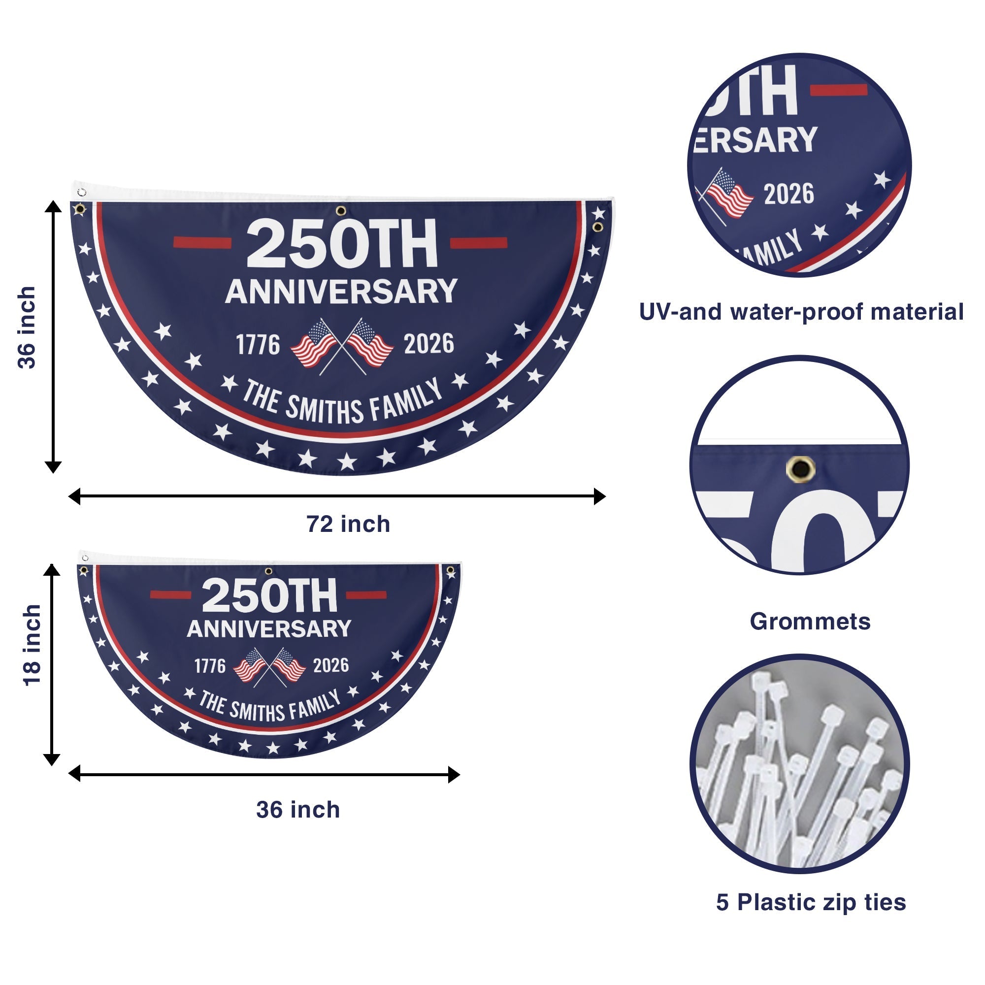 Personalized 1776-2026 USA 250th Anniversary Flag - Custom EMS EMT Paramedic Star of Life Emergency Half Round Fan Banner Patriotic Bunting Flag
