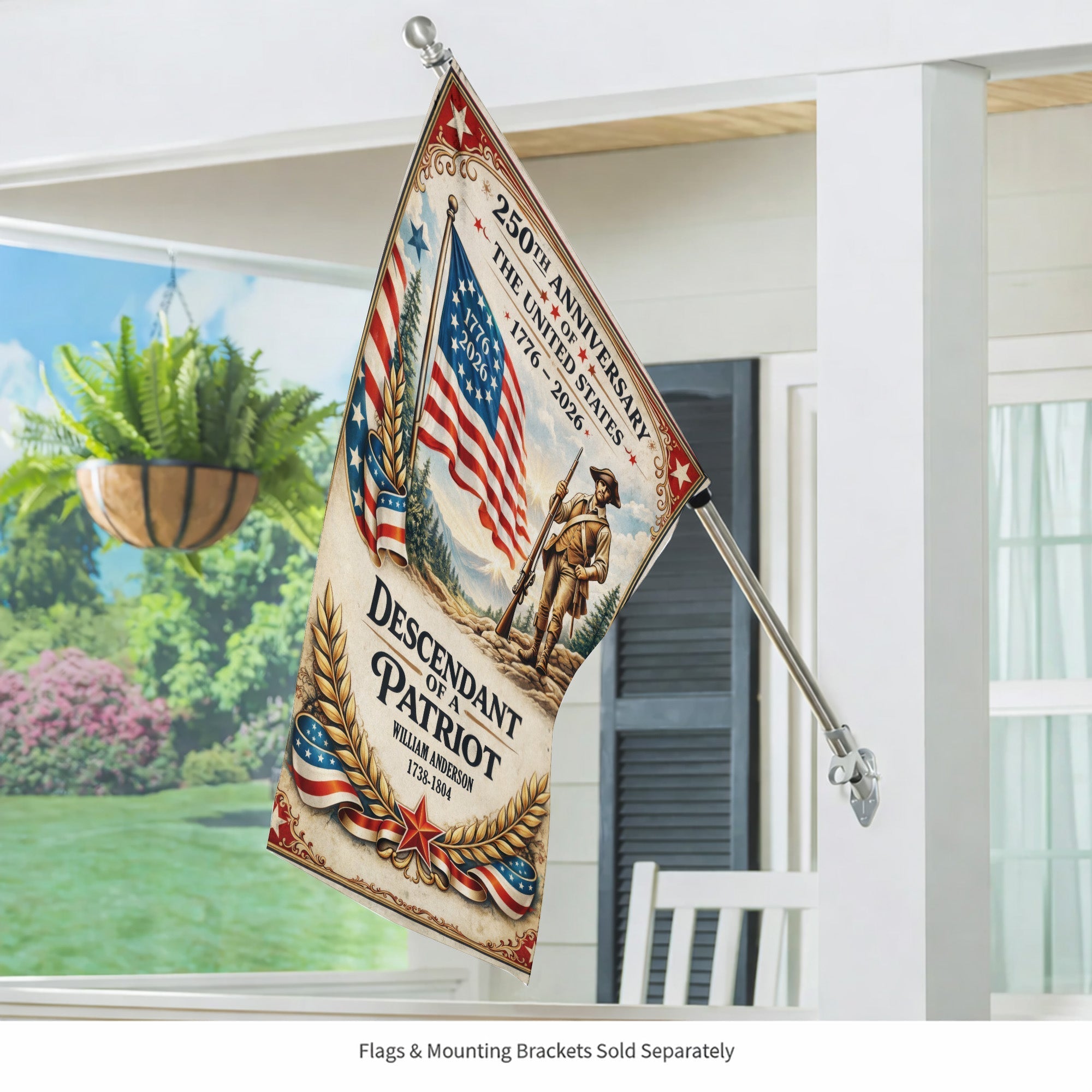 Personalized 1776-2026 USA 250th Anniversary Flag - Custom Thin Red Line Firefighter Brave Fire Dept Half Round Fan Banner Patriotic Bunting Flag