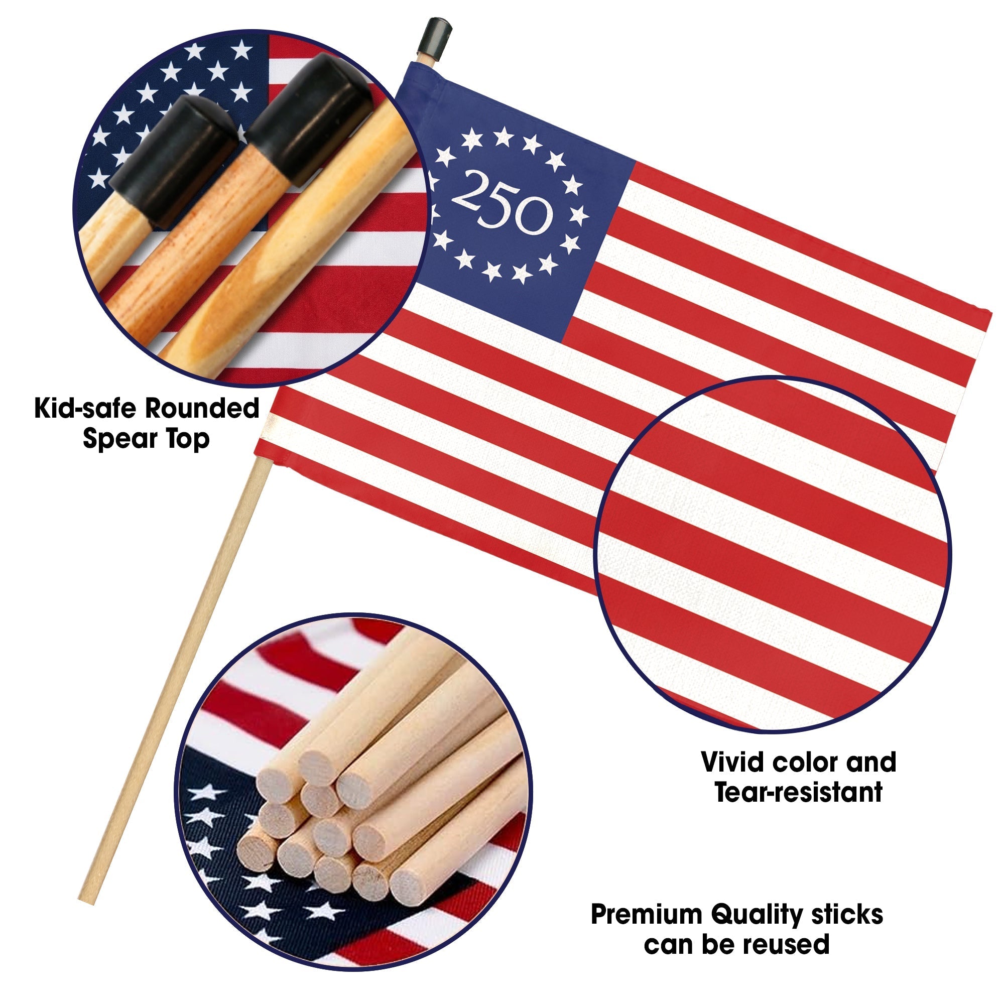 America's 250th Anniversary Handheld Flag - Betsy Ross Flag