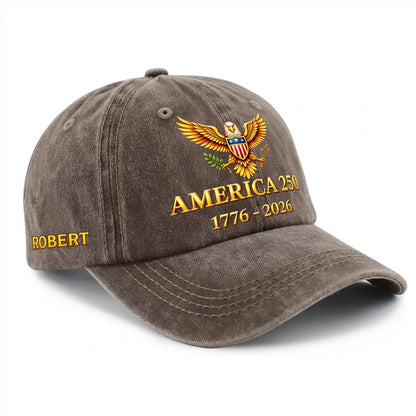 Custom Name America 250 Baseball Cap - 250th Anniversary Bald Eagle Patriotic Hat 1776-2026
