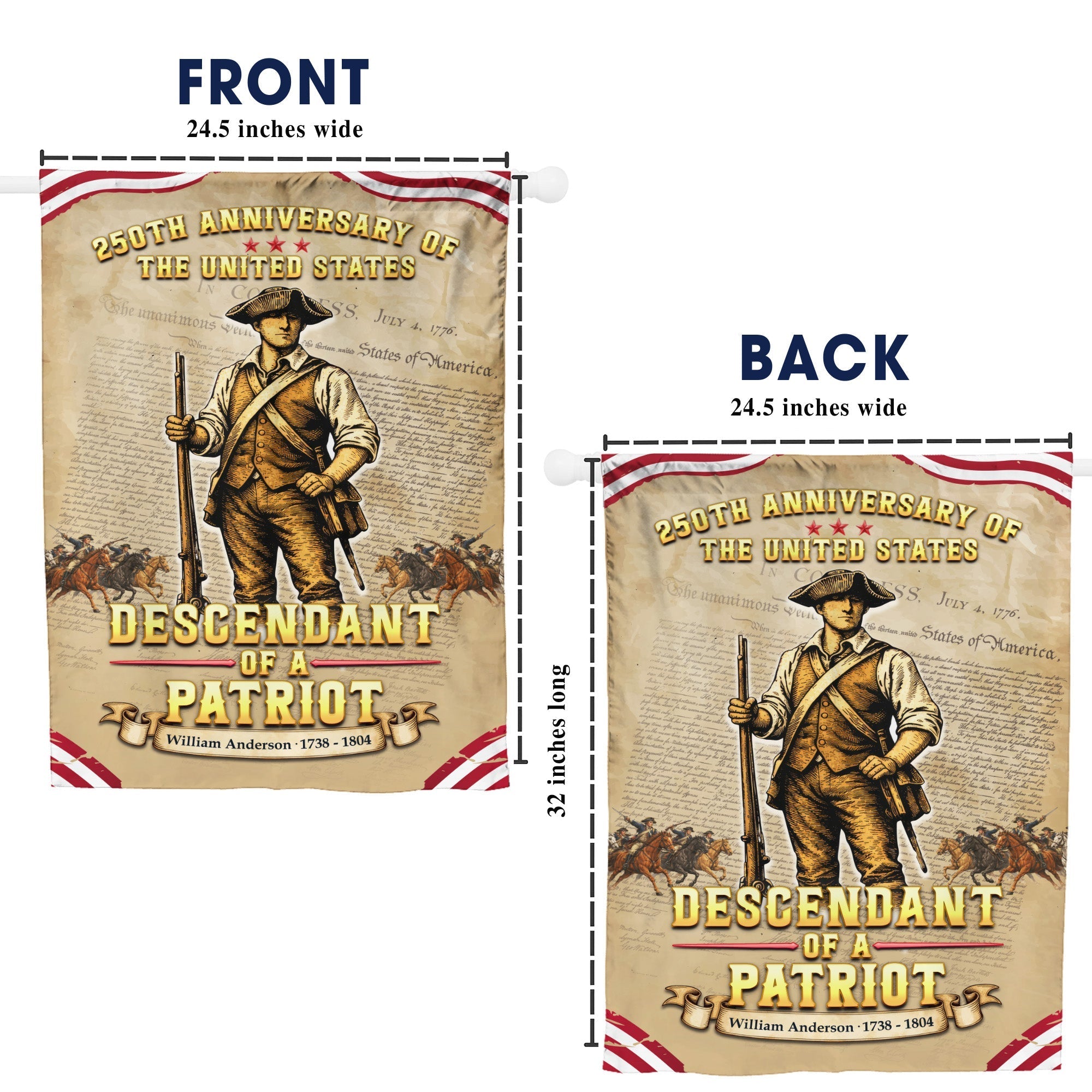 Personalized 250th Anniversary Flag – Descendant of a Patriot, USA 1776-2026