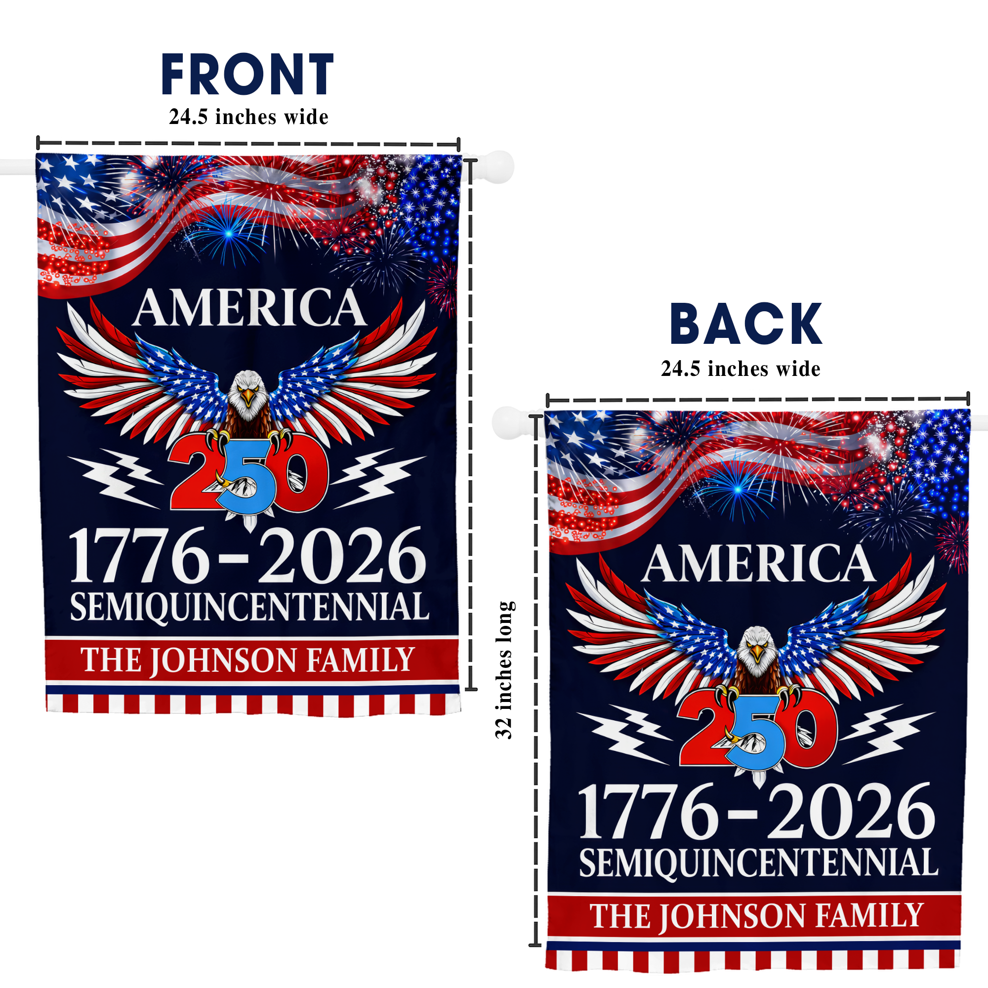 Personalized 1776-2026 USA 250th Anniversary Flag - Custom Military Soldier Home of The Free Because of The Brave Half Round Fan Banner Patriotic Bunting Garden Flag