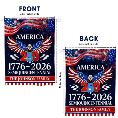 Personalized 1776-2026 USA 250th Anniversary Flag - Custom Military Soldier Home of The Free Because of The Brave Half Round Fan Banner Patriotic Bunting Garden Flag