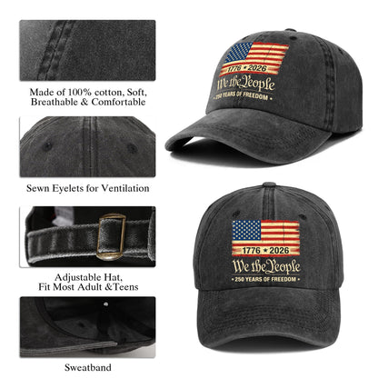 Patriotic USA Baseball Cap - We The People 250th Anniversary American Flag Hat