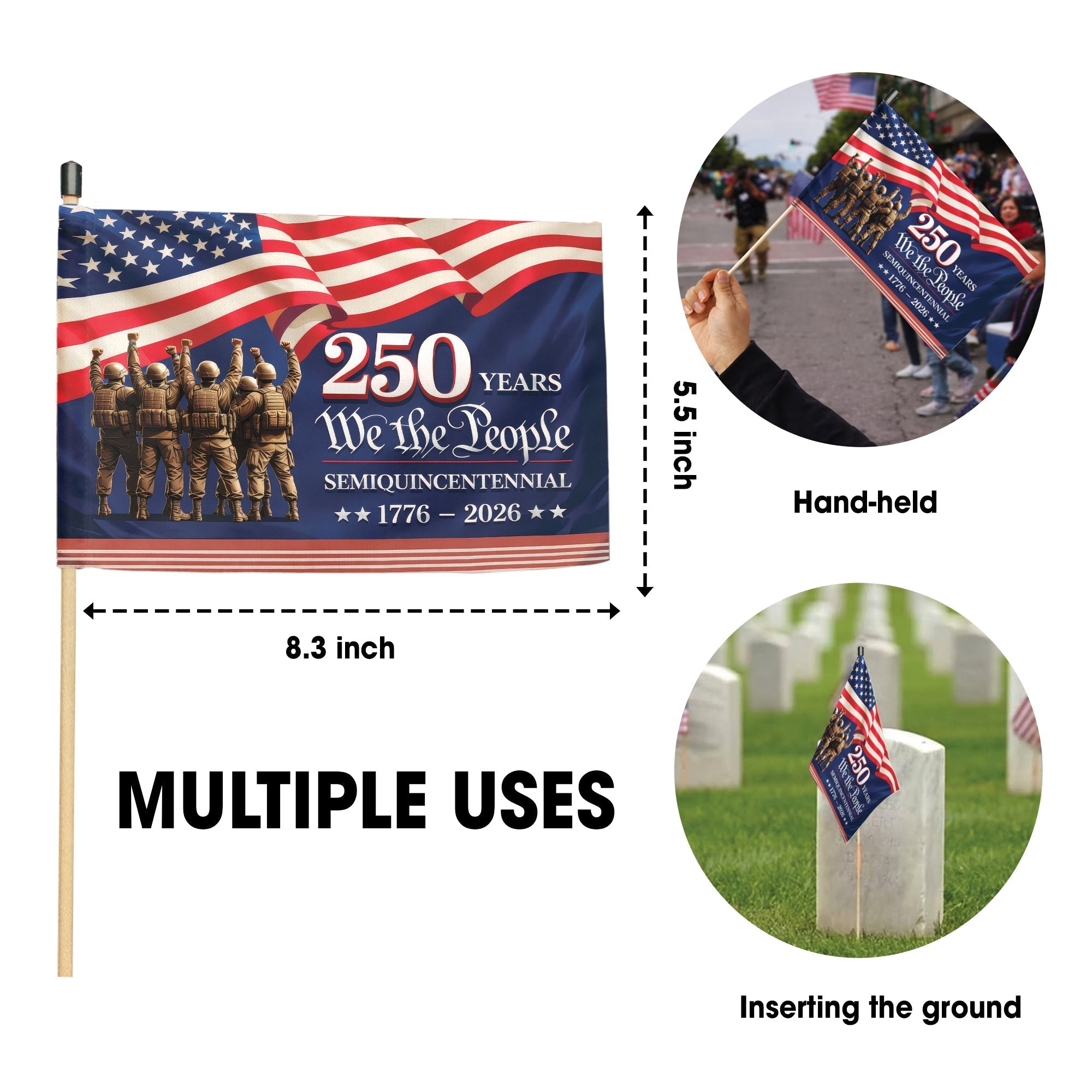 250th Anniversary Handheld Flag We the People Military Sacrifice and Service