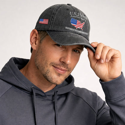 U.S. 250 Years Baseball Cap - Patriotic America 250 Hat USA Map Vintage Gift