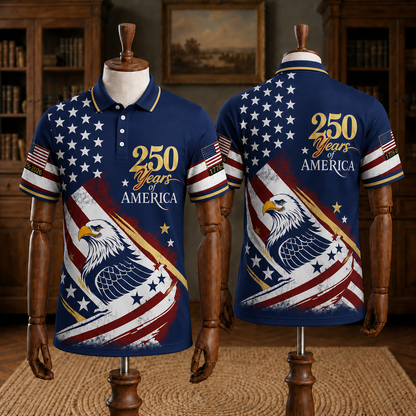 Patriotic USA Polo Shirt, Patriotic American Flag Eagle Golf Shirt
