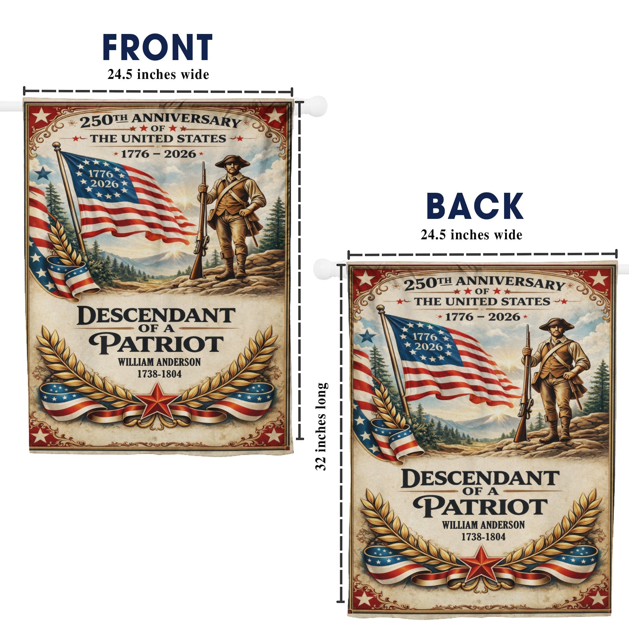 Personalized 1776-2026 USA 250th Anniversary Flag - Custom Thin Red Line Firefighter Brave Fire Dept Half Round Fan Banner Patriotic Bunting Flag