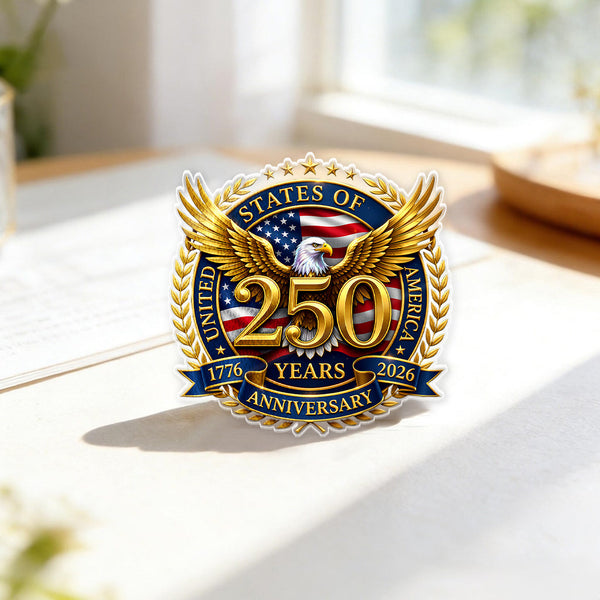 America 250 Patriotic Acrylic Pins – Gold Brooch Set for Jackets, Hats & Gifts