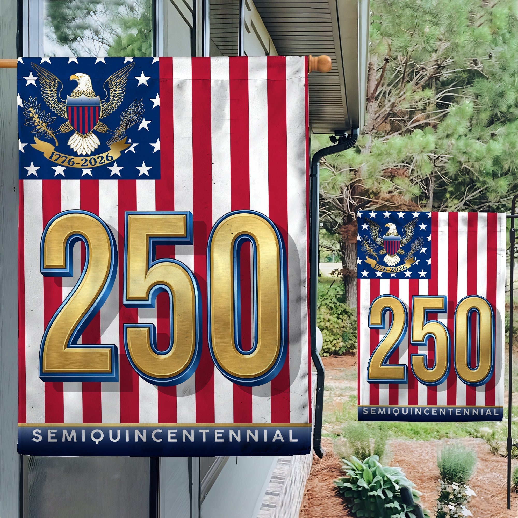 Happy Birthday America 250th Semiquincentennial Garden Flag, Patriotic Yard Flag Decor 250 Years House Banner, USA Porch Decoration