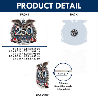 America 250 Patriotic Acrylic Pins – Gold Brooch Set for Jackets, Hats & Gifts