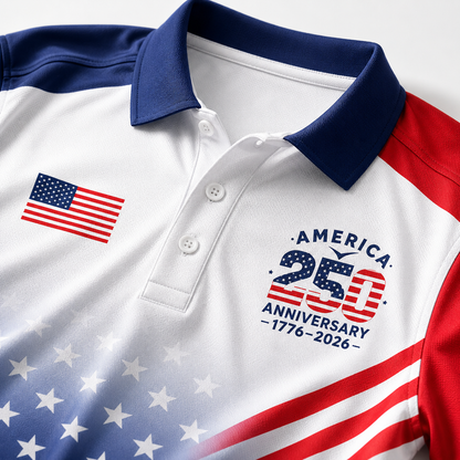 America 250th Anniversary Polo Shirt, 1776-2026 Semiquincentennial Patriotic Golf Shirt